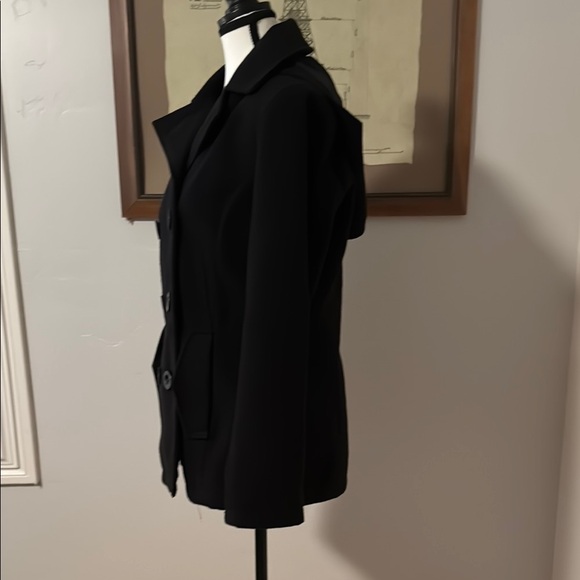 Black Double-Breasted Pea Coat with Wide Collar - Picture 3 of 9